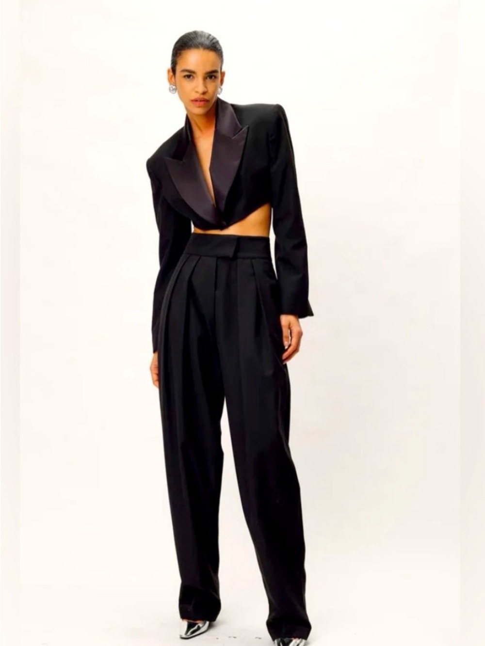 Ronny Kobo Darine Black Pleated Pants Size L NWT $428